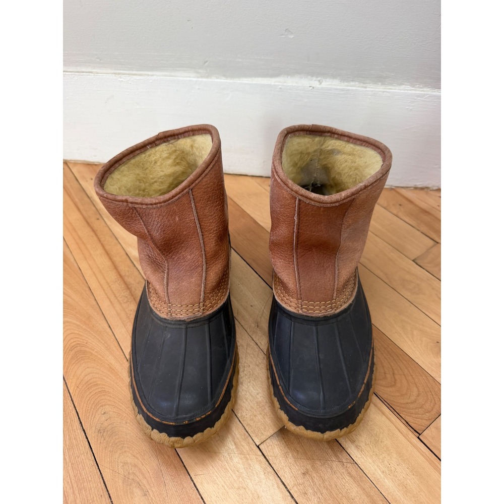 Vintage L.L.Bean Bean Boots Women 7 Leather Shearling Lined Duck Boots USA Maine - Picture 2 of 14